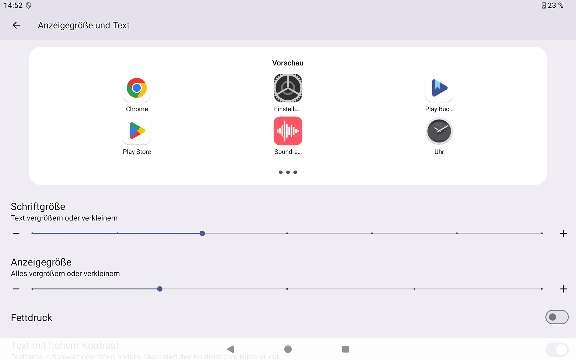 Regler für Textgröße und Symbolgröße